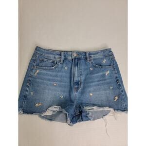 American Eagle Outfitters Light Wash Denim Shorts with Floral Embroidery